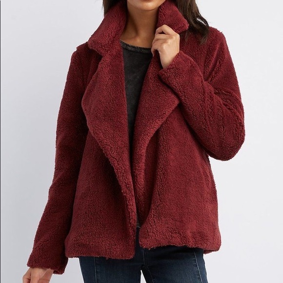 Charlotte Russe Jackets & Blazers - Burgundy Sherpa Style Charlotte Russe Coat